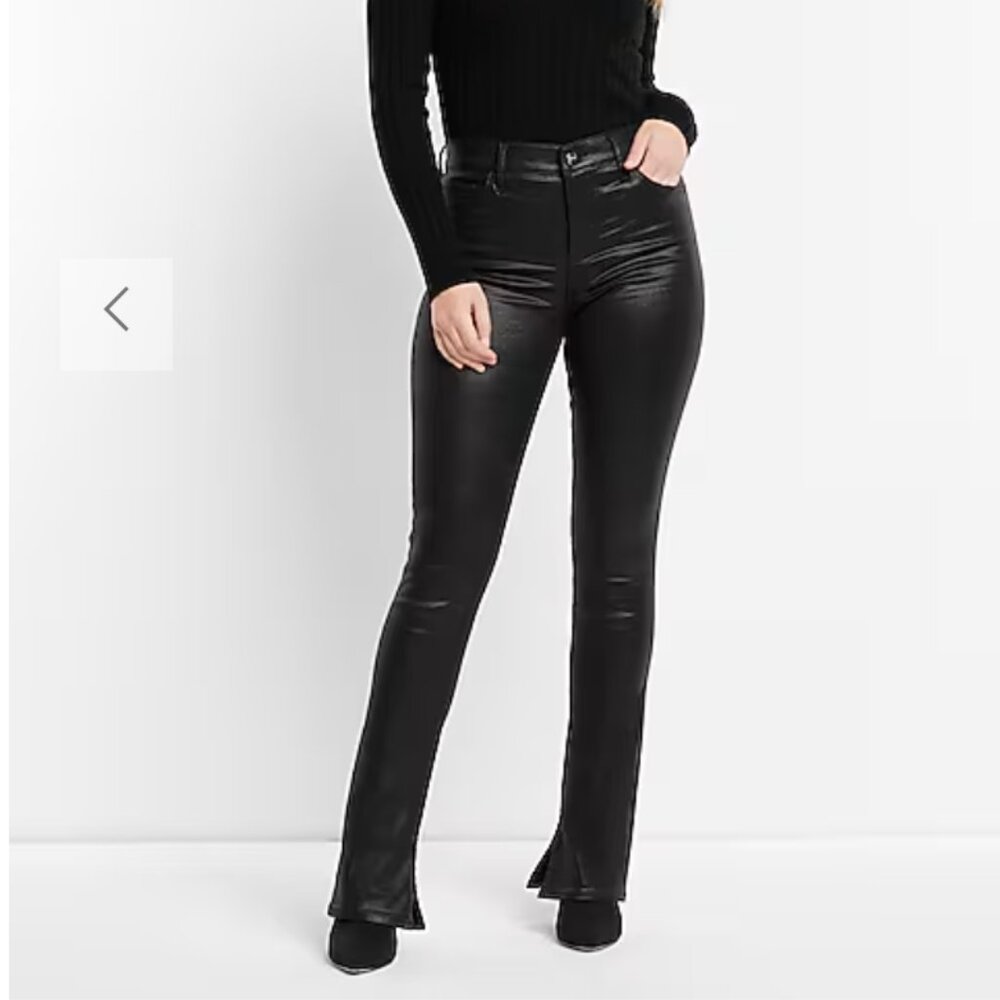 Express Mid Rise Black Coated Front Vent Skyscraper Jeans